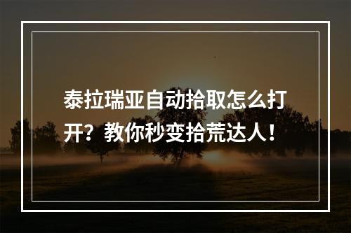 泰拉瑞亚自动拾取怎么打开？教你秒变拾荒达人！