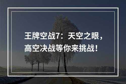 王牌空战7：天空之眼，高空决战等你来挑战！