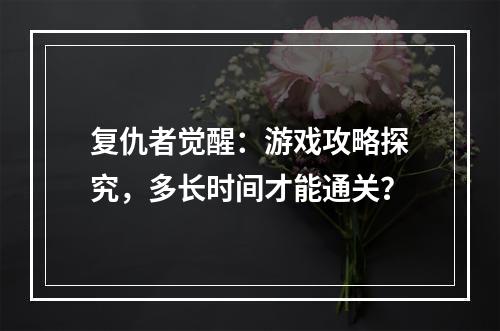 复仇者觉醒：游戏攻略探究，多长时间才能通关？