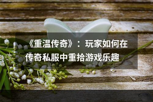 《重温传奇》：玩家如何在传奇私服中重拾游戏乐趣