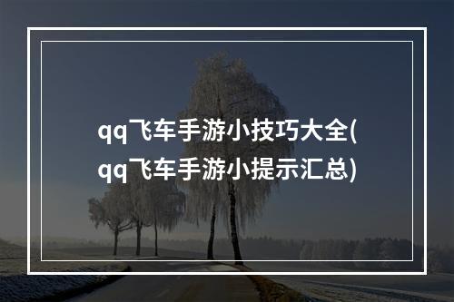 qq飞车手游小技巧大全(qq飞车手游小提示汇总)