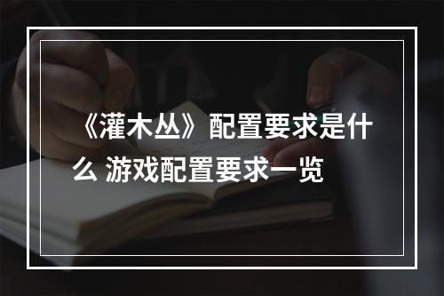 《灌木丛》配置要求是什么 游戏配置要求一览