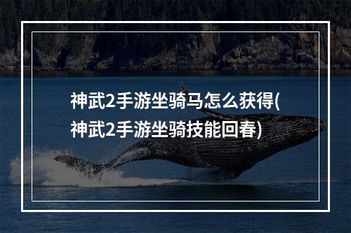 神武2手游坐骑马怎么获得(神武2手游坐骑技能回春)