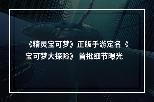 《精灵宝可梦》正版手游定名《宝可梦大探险》 首批细节曝光