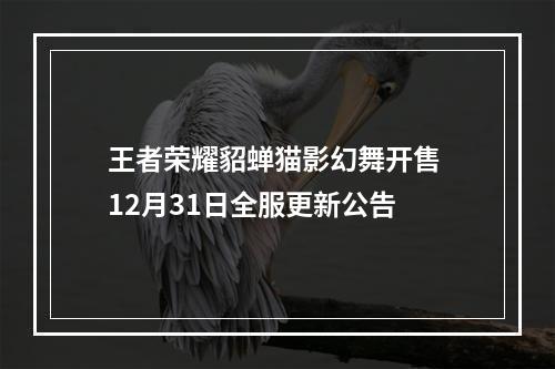 王者荣耀貂蝉猫影幻舞开售 12月31日全服更新公告