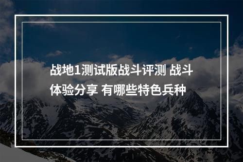 战地1测试版战斗评测 战斗体验分享 有哪些特色兵种