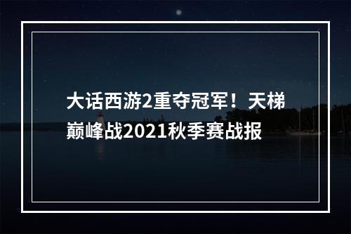 大话西游2重夺冠军！天梯巅峰战2021秋季赛战报