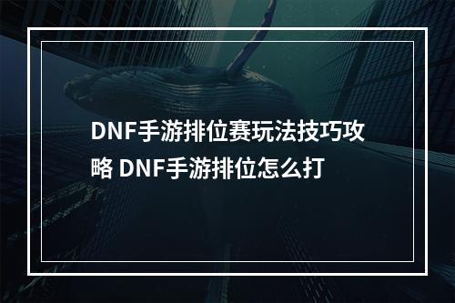 DNF手游排位赛玩法技巧攻略 DNF手游排位怎么打