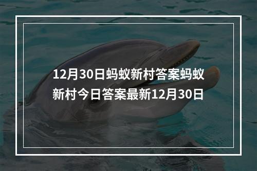 12月30日蚂蚁新村答案蚂蚁新村今日答案最新12月30日