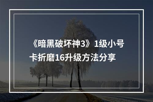 《暗黑破坏神3》1级小号卡折磨16升级方法分享