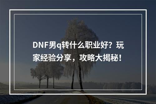 DNF男q转什么职业好？玩家经验分享，攻略大揭秘！