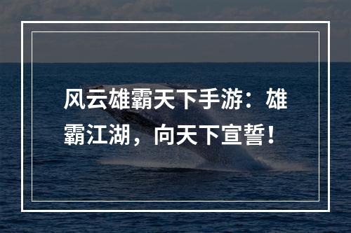 风云雄霸天下手游：雄霸江湖，向天下宣誓！