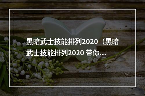 黑暗武士技能排列2020（黑暗武士技能排列2020 带你轻松搞定游戏）