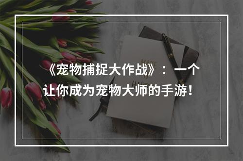 《宠物捕捉大作战》：一个让你成为宠物大师的手游！