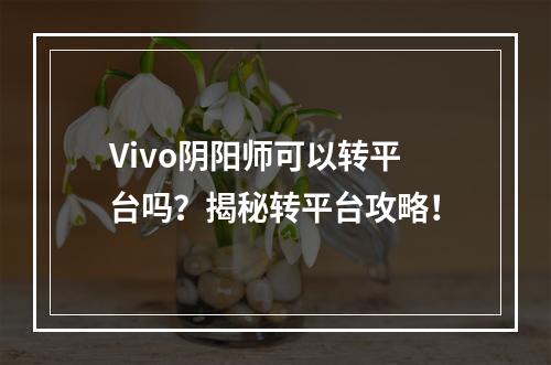 Vivo阴阳师可以转平台吗？揭秘转平台攻略！