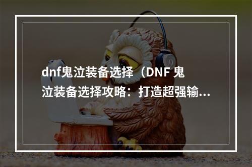 dnf鬼泣装备选择（DNF 鬼泣装备选择攻略：打造超强输出）