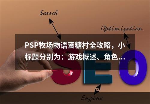 PSP牧场物语蜜糖村全攻略，小标题分别为：游戏概述、角色介绍、农场建设、技能培养、社交互动、结语