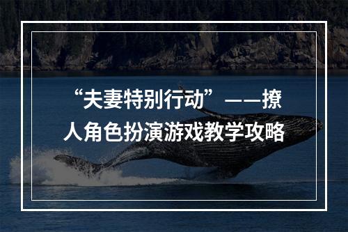 “夫妻特别行动”——撩人角色扮演游戏教学攻略