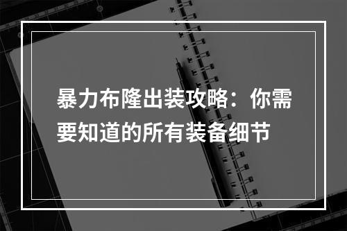 暴力布隆出装攻略：你需要知道的所有装备细节