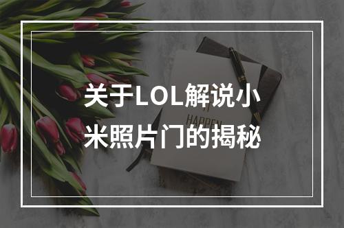 关于LOL解说小米照片门的揭秘