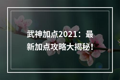 武神加点2021：最新加点攻略大揭秘！