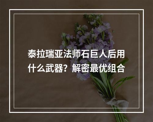 泰拉瑞亚法师石巨人后用什么武器？解密最优组合