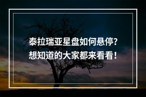 泰拉瑞亚星盘如何悬停？想知道的大家都来看看！