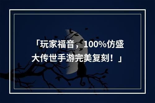 「玩家福音，100%仿盛大传世手游完美复刻！」