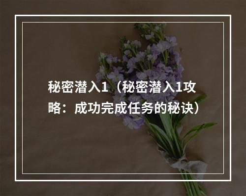 秘密潜入1（秘密潜入1攻略：成功完成任务的秘诀）