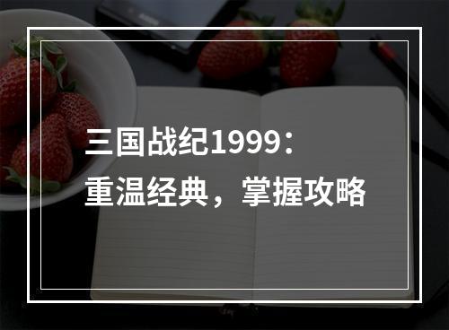 三国战纪1999：重温经典，掌握攻略