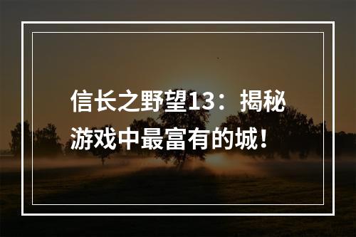 信长之野望13：揭秘游戏中最富有的城！