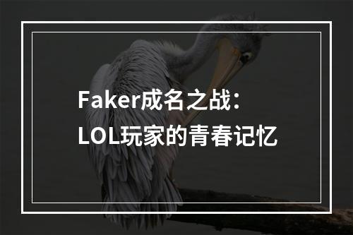 Faker成名之战：LOL玩家的青春记忆