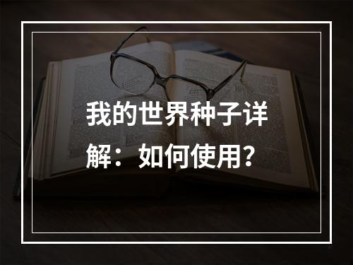 我的世界种子详解：如何使用？