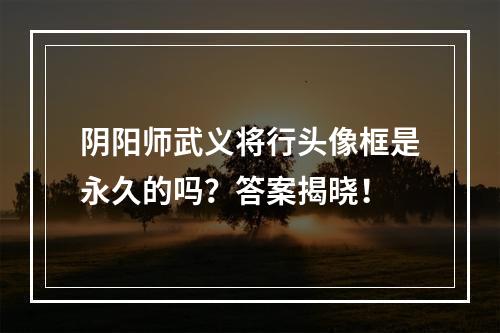 阴阳师武义将行头像框是永久的吗？答案揭晓！