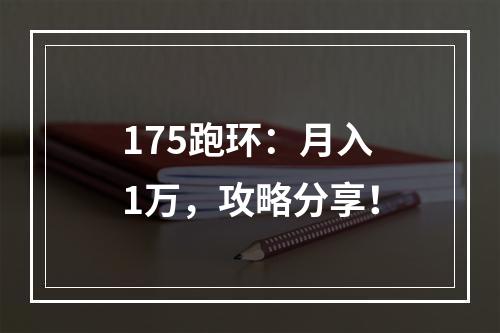 175跑环：月入1万，攻略分享！