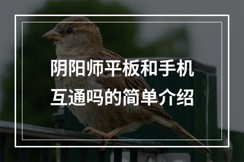 阴阳师平板和手机互通吗的简单介绍