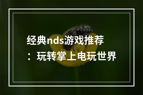 经典nds游戏推荐：玩转掌上电玩世界