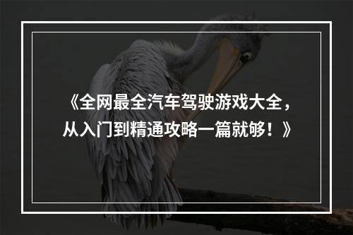 《全网最全汽车驾驶游戏大全，从入门到精通攻略一篇就够！》