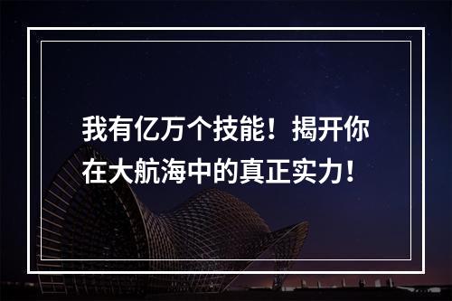 我有亿万个技能！揭开你在大航海中的真正实力！