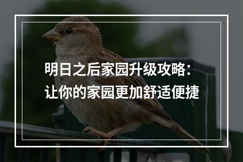 明日之后家园升级攻略：让你的家园更加舒适便捷