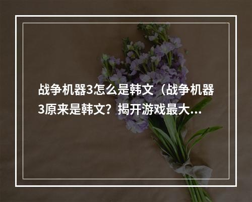 战争机器3怎么是韩文（战争机器3原来是韩文？揭开游戏最大秘密！）