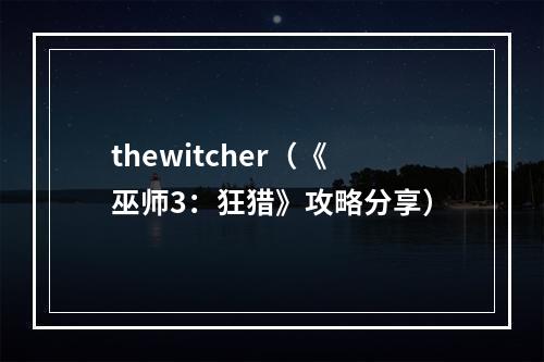 thewitcher（《巫师3：狂猎》攻略分享）