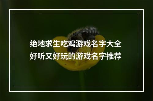 绝地求生吃鸡游戏名字大全 好听又好玩的游戏名字推荐