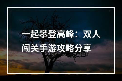 一起攀登高峰：双人闯关手游攻略分享