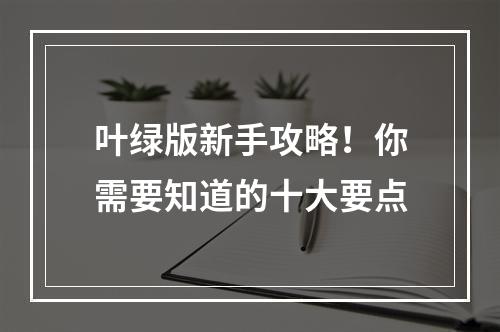 叶绿版新手攻略！你需要知道的十大要点