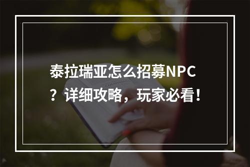 泰拉瑞亚怎么招募NPC？详细攻略，玩家必看！