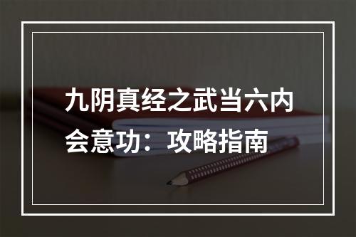 九阴真经之武当六内会意功：攻略指南