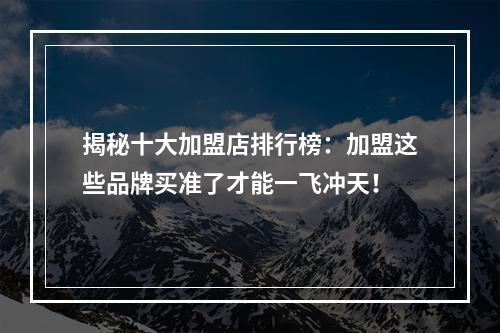 揭秘十大加盟店排行榜：加盟这些品牌买准了才能一飞冲天！