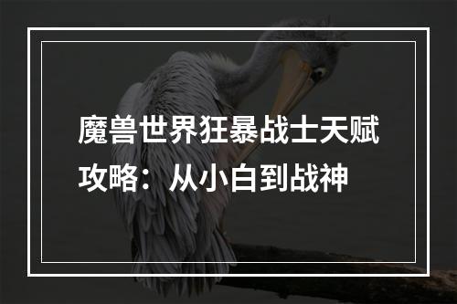 魔兽世界狂暴战士天赋攻略：从小白到战神