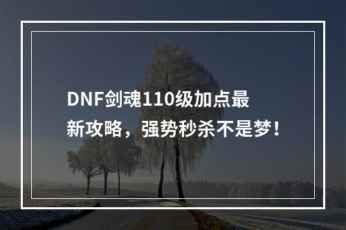 DNF剑魂110级加点最新攻略，强势秒杀不是梦！